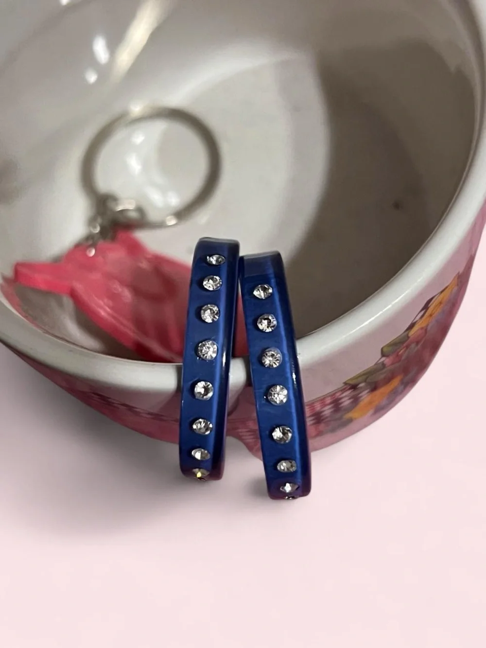 Blue Crystal Accent Hoop Earrings - Unbranded